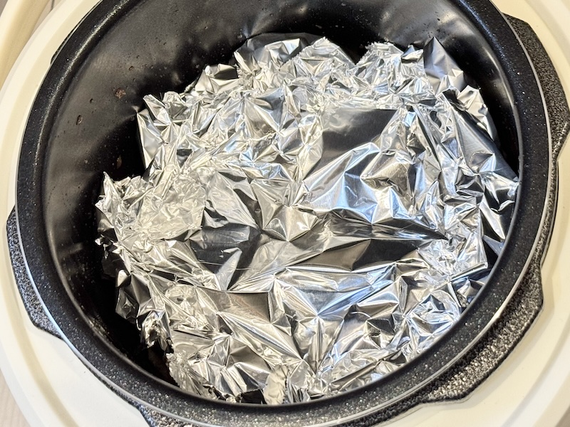 落とし蓋をして加圧15分